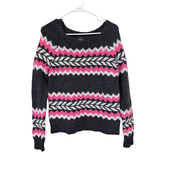 American Eagle Fair Isle Sweater Gray and Pink Women's Size Small - Picture 1 of 6